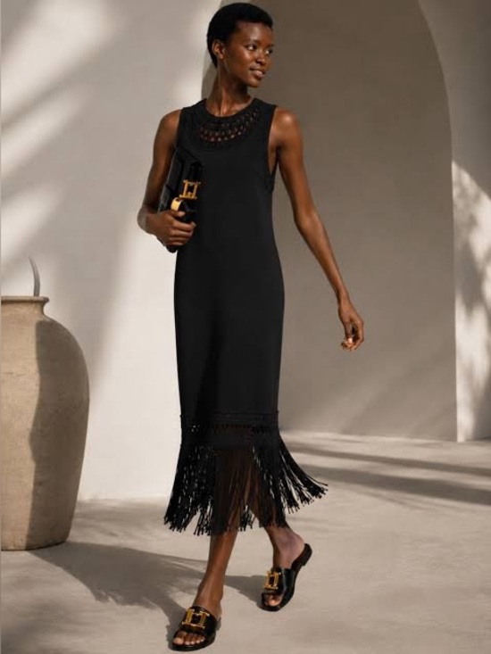 Jason Wu Dresses & Skirts - Jason Wu grey Black Fringe long Dress Classic Elegant Style tuckernuck khaite co